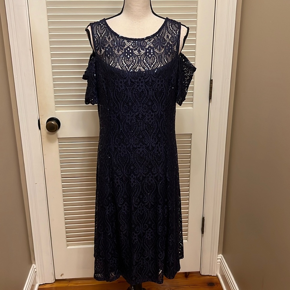 Blu Sage Formal Sequined Lace Dress in Navy, Size 16